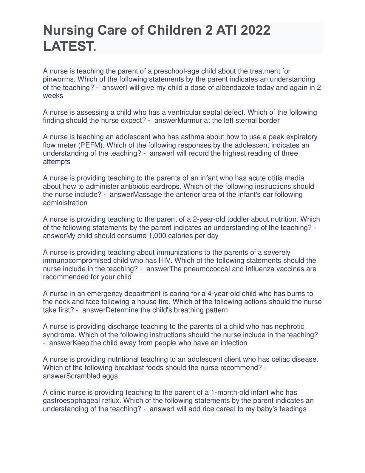 Preview image for Nursing Care of Children 2 ATI GRADED A.